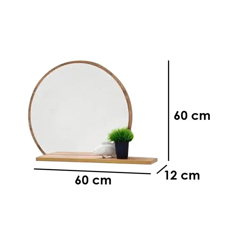 Rounded Mirror with shelf NW-Wooden color- 60x12x60 cm