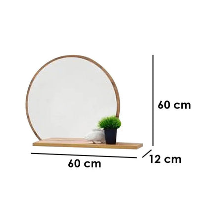 Rounded Mirror with shelf NW-Wooden color- 60x12x60 cm
