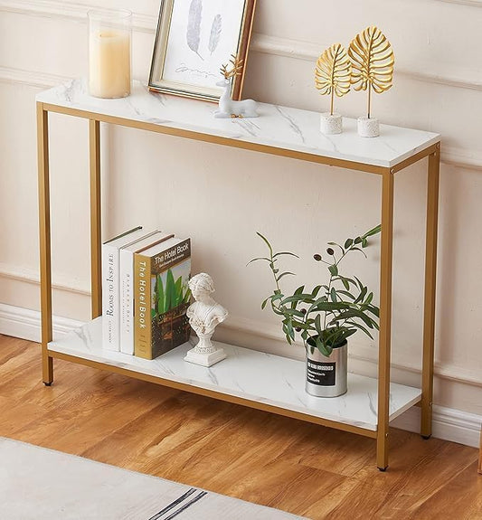 Console - Metal & Marble - White & Gold - 24 x 97 x 75.5 cm