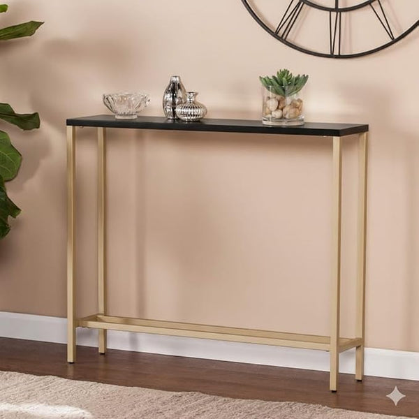 كونسول- معدن و MDF - ذهبي وأسود - 90 × 85 × 25 سم