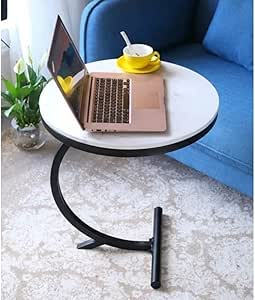 طاولة جانبية - معدن وخشب - أسود وأبيض - 35 × 35 × 50 سم