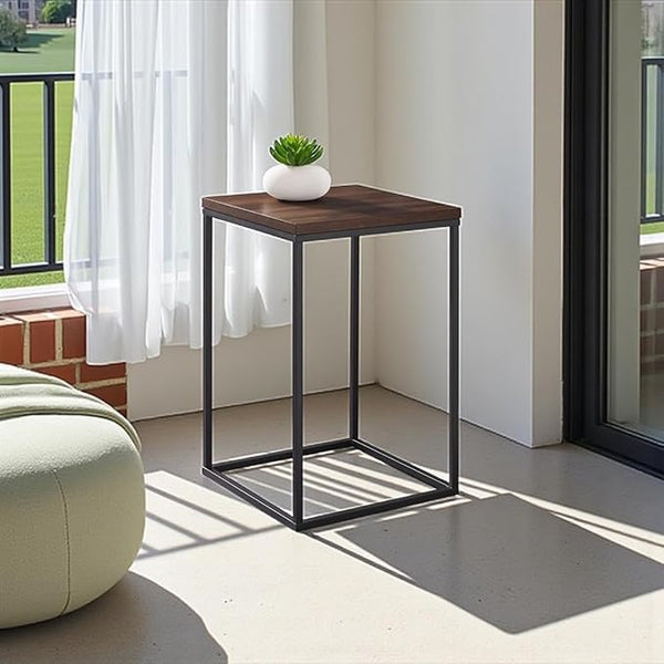 Side Table - Metal & Wood - Black & Brown - 40 x 40 x 60 cm