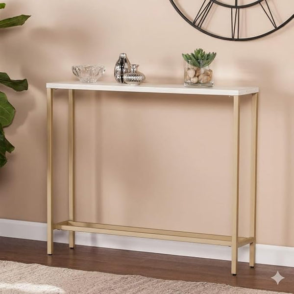 كونسول- معدن و MDF - دهبي و ابيض- 90 × 85 × 25 سم