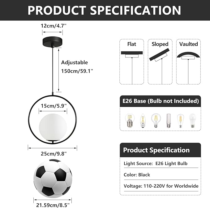 مصباح سقف - معدن - أسود - 24.8x11.9x149.8 سم