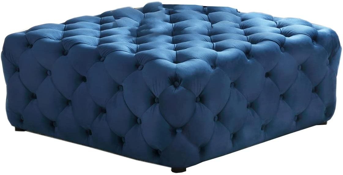 بوف - خشب كونتر - قماش قطيفة - أزرق - 80 × 80 سم