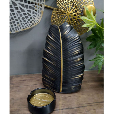 مزهرية - بوليستر - أسود وذهبي - 18 × 28 سم