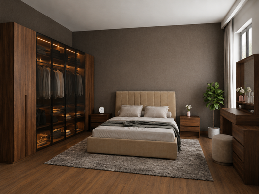 غرفة نوم كاملة - خشب ام دي اف - بني 