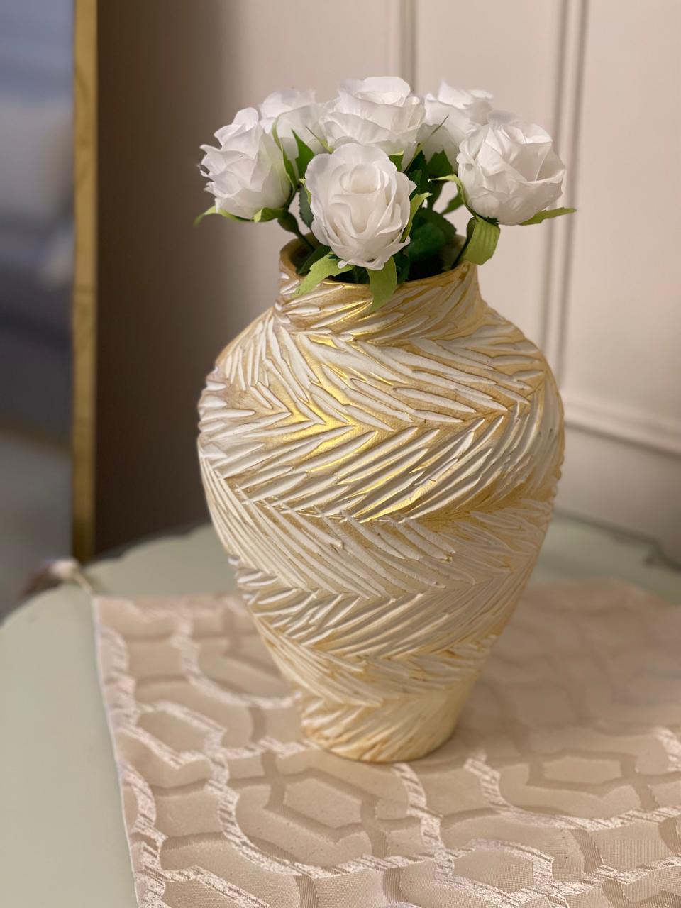 Pottery Vase - pride - Off White & Gold  - 12x28 cm