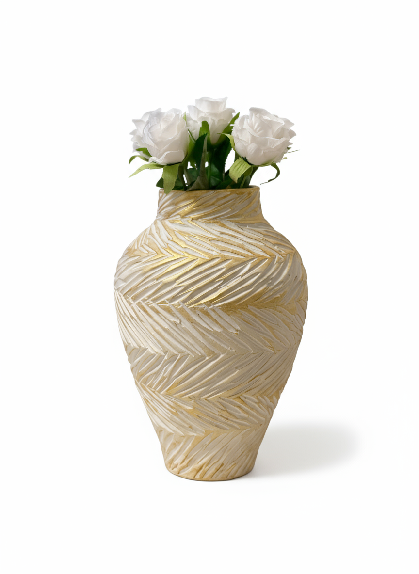 Pottery Vase - pride - Off White & Gold  - 12x28 cm
