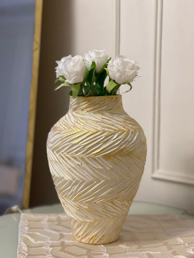 Pottery Vase - pride - Off White & Gold  - 12x28 cm