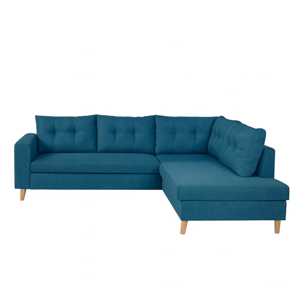Sofa L Shape - Beech Wood - Suede Fabric - Blue - 280x200x85 cm - Cataloug