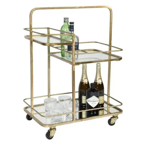 Serving Table - Steel - Glass - Gold - 60x40x80 cm