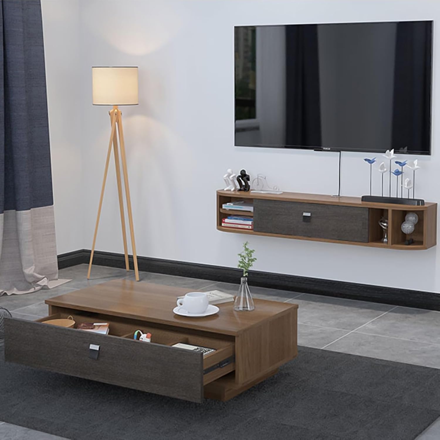 وحدة تلفزيون - MDF - بني وأسود - 180x25x25 سم