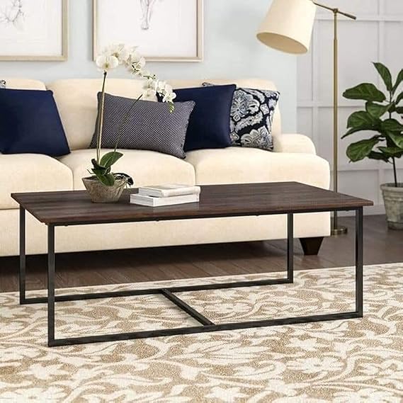 Coffe Table - Metal & Wood - Brown - 100 x 50 x 45 cm