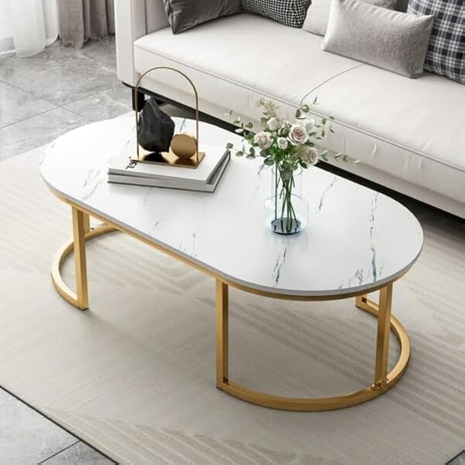 Coffe Table - Metal & Wood - Gold - 100 x 50 x 47 cm