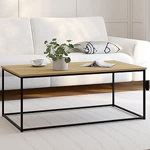 Coffe Table - Metal & Wood - Black & Beige - 113 x 60 x 45 cm