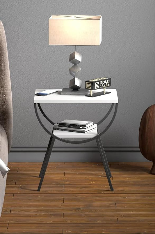 Side Table - Metal & MDF- Black & White - 40 x 60 x 60 cm