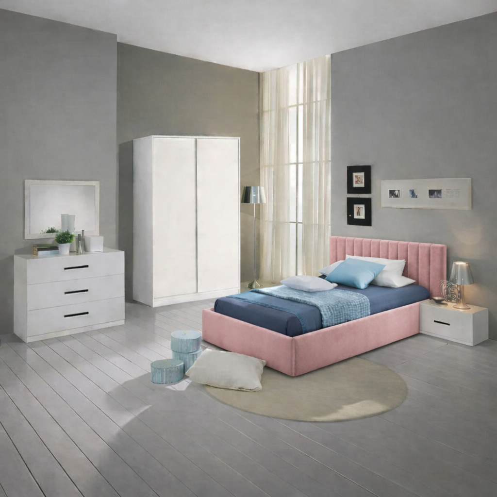 غرفة نوم شباب كامله - خشب ام دي اف - أبيض