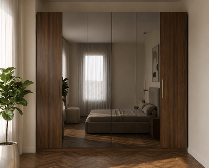 Full Bedroom  - MDF Wood - Brown - Reflective Glass
