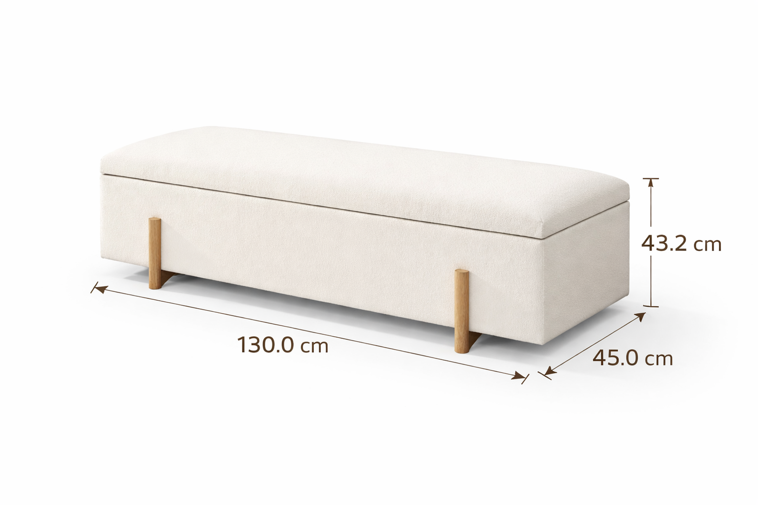 Banquette ( Storage ) - MDF Wood - Off White - Linen -130x45x43 cm