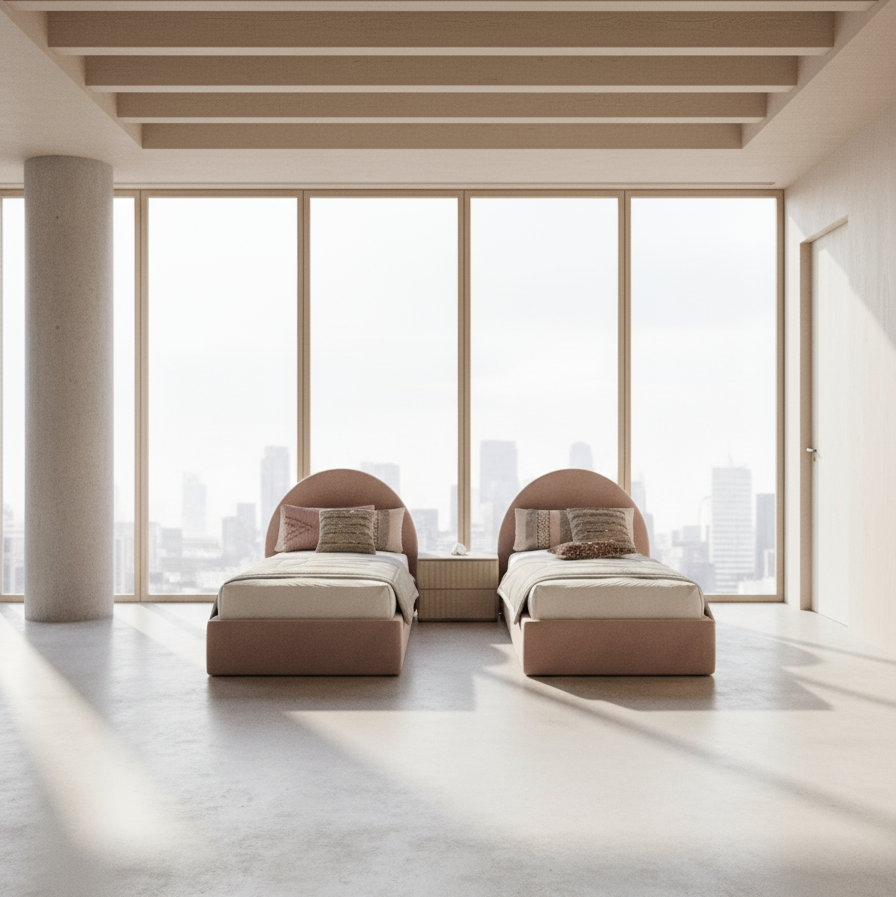 سرير - خشب ام دي اف- وردي - متعدد المقاسات