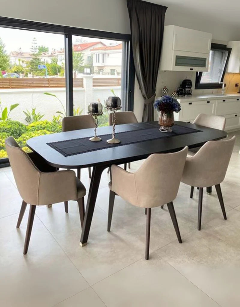 Dining Table - 6 Chairs - MDF wood and Beech Wood - 190x90x80 cm