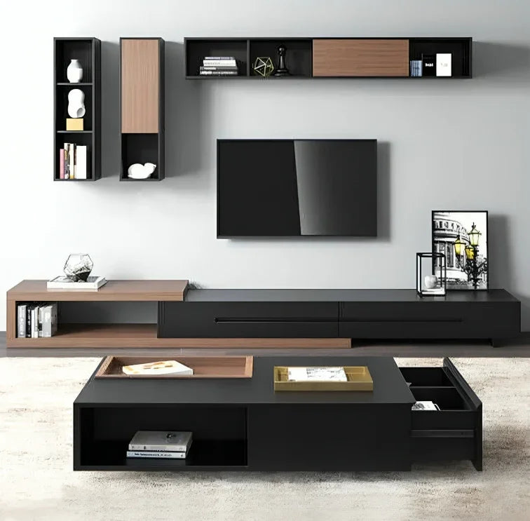 Bundle of TV Table and Coffee Table - MDF wood - Black & Brown - Cataloug