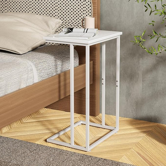 Side Table - Metal & Wood - White - 39.9 x 30 x 62 cm