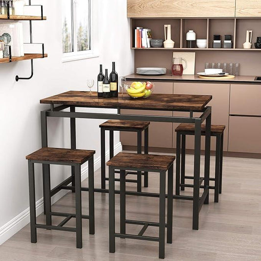 Dining Table - Steel - MDF wood - Browm - 120x60x90 CM