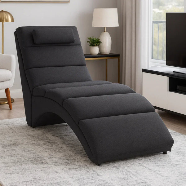 Recliner Chair - Beech Wood - Linen Fabric - Black - 160x55 cm - Cataloug