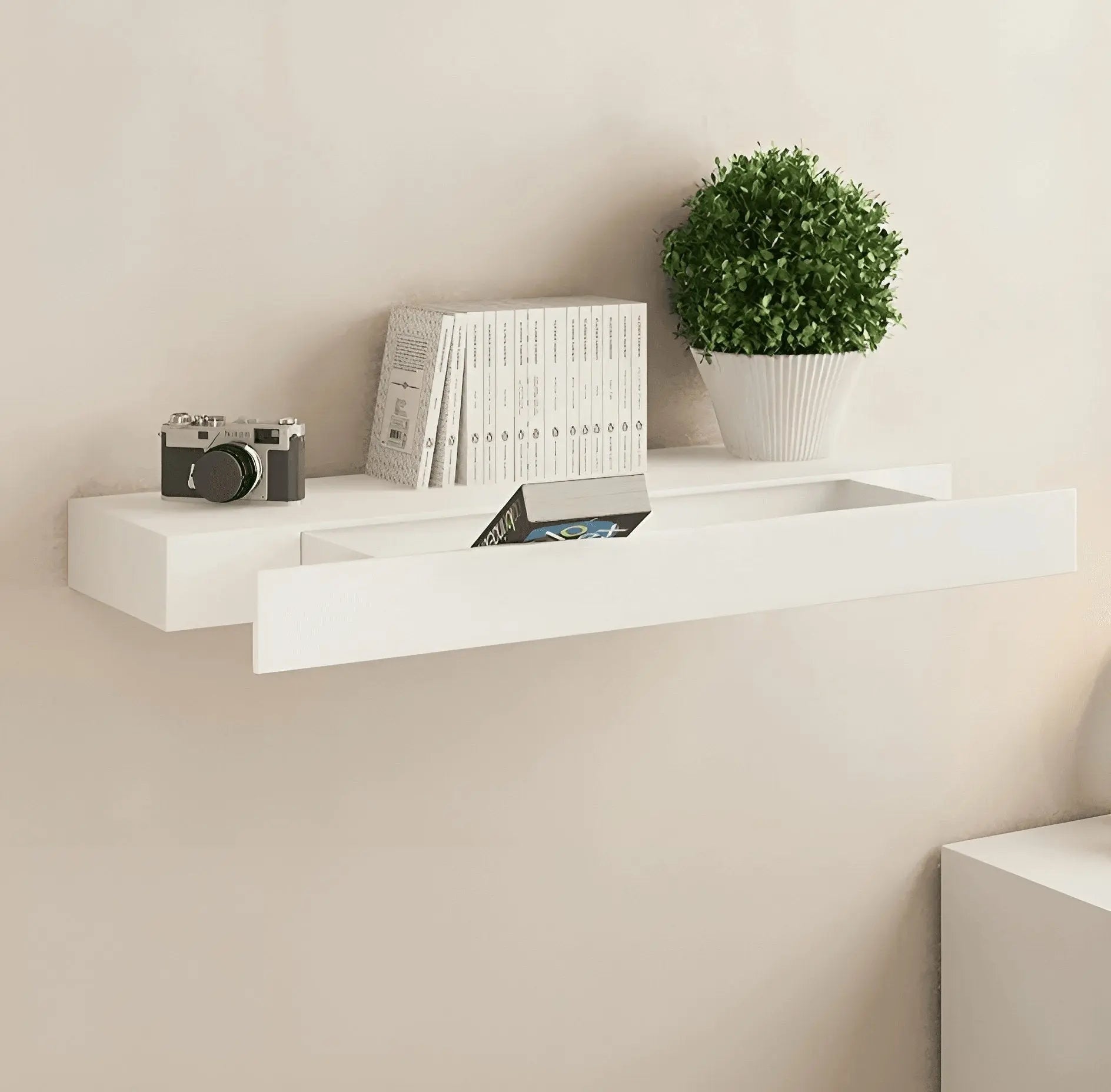 shelf with drawer -PW-white-85x30x15 cm