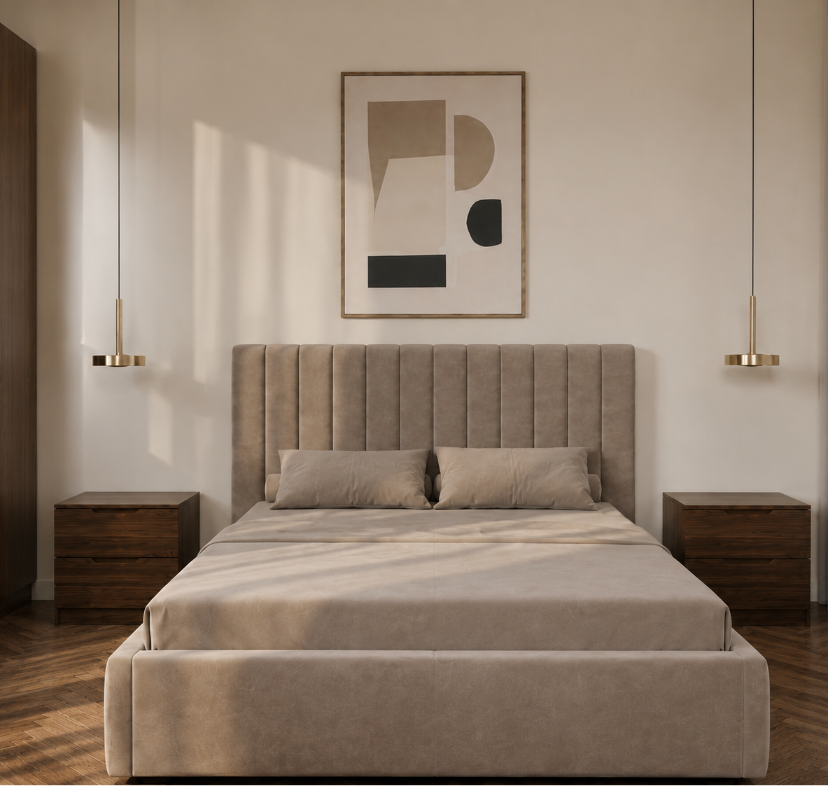 Full Bedroom  - MDF Wood - Brown - Reflective Glass