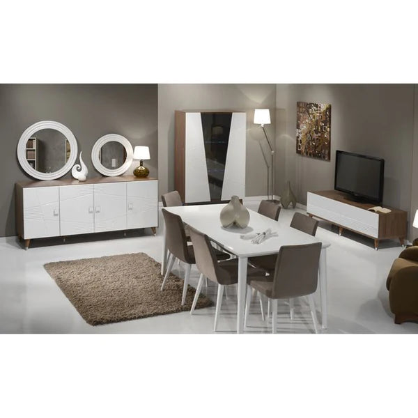 Dining Room - 4 Pieces - MDF Wood & Beech Wood - Brown & White