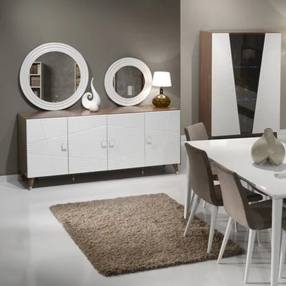 Dining Room - 4 Pieces - MDF Wood & Beech Wood - Brown & White