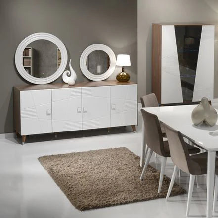 غرفة طعام - 4 قطع - خشب MDF وخشب زان - بني وأبيض