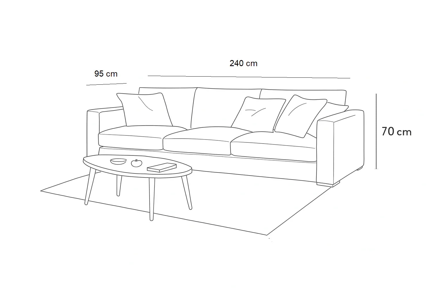 3 Seat Sofa - Beech Wood - Linen Fabric - Beige - 240x95x70 cm - Cataloug