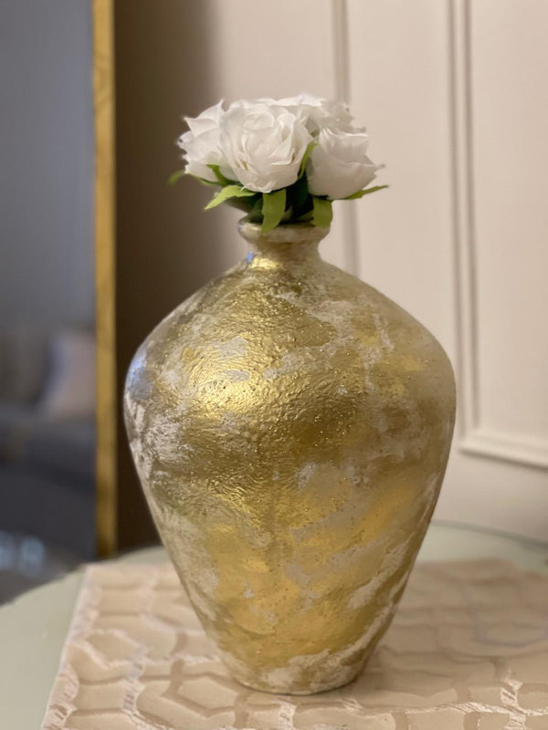 Pottery Vase - pride - Off White & Gold - 13x29 cm