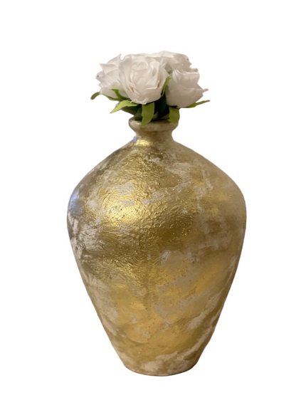 مزهرية - فخار - ؤف وايت و ذهبي - ١٣×٢٩ سم