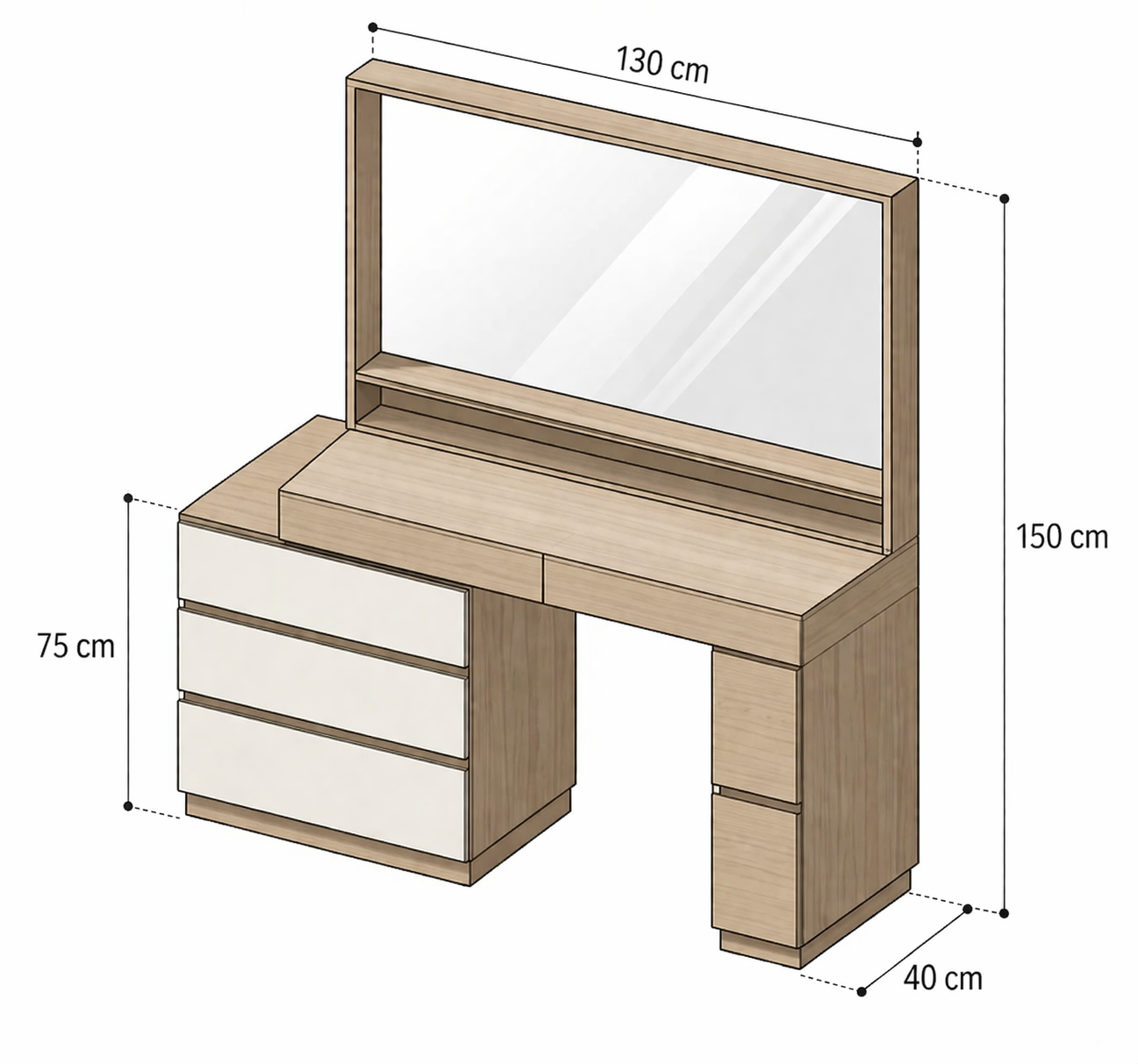 Dresser - MDF Wood - Beige & White  - 130x150x40 cm