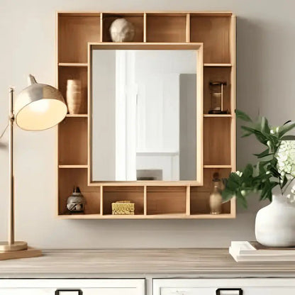 Mirror with units storage -NW-Brown -90x15x90 cm