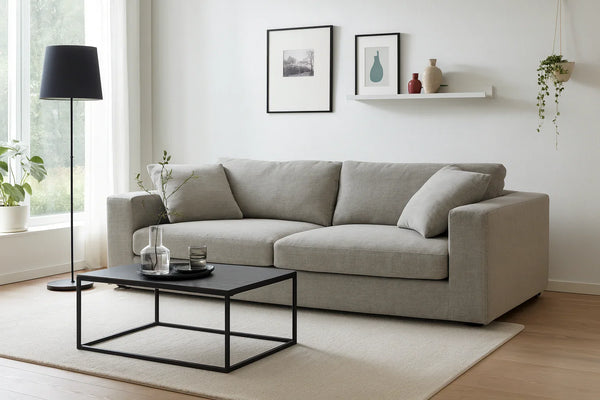 Sofa - Beech Wood - Linen Fabric - Grey - 230x90 cm - Cataloug