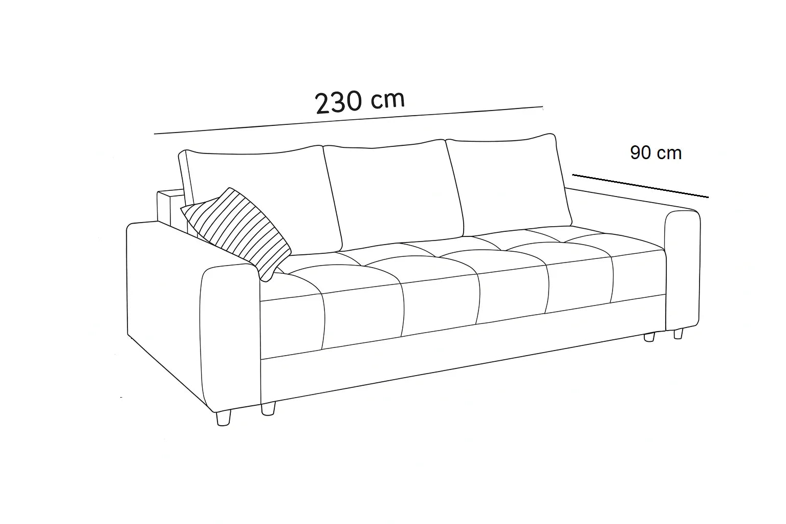 Sofa - Beech Wood - Linen Fabric - Grey - 230x90 cm - Cataloug