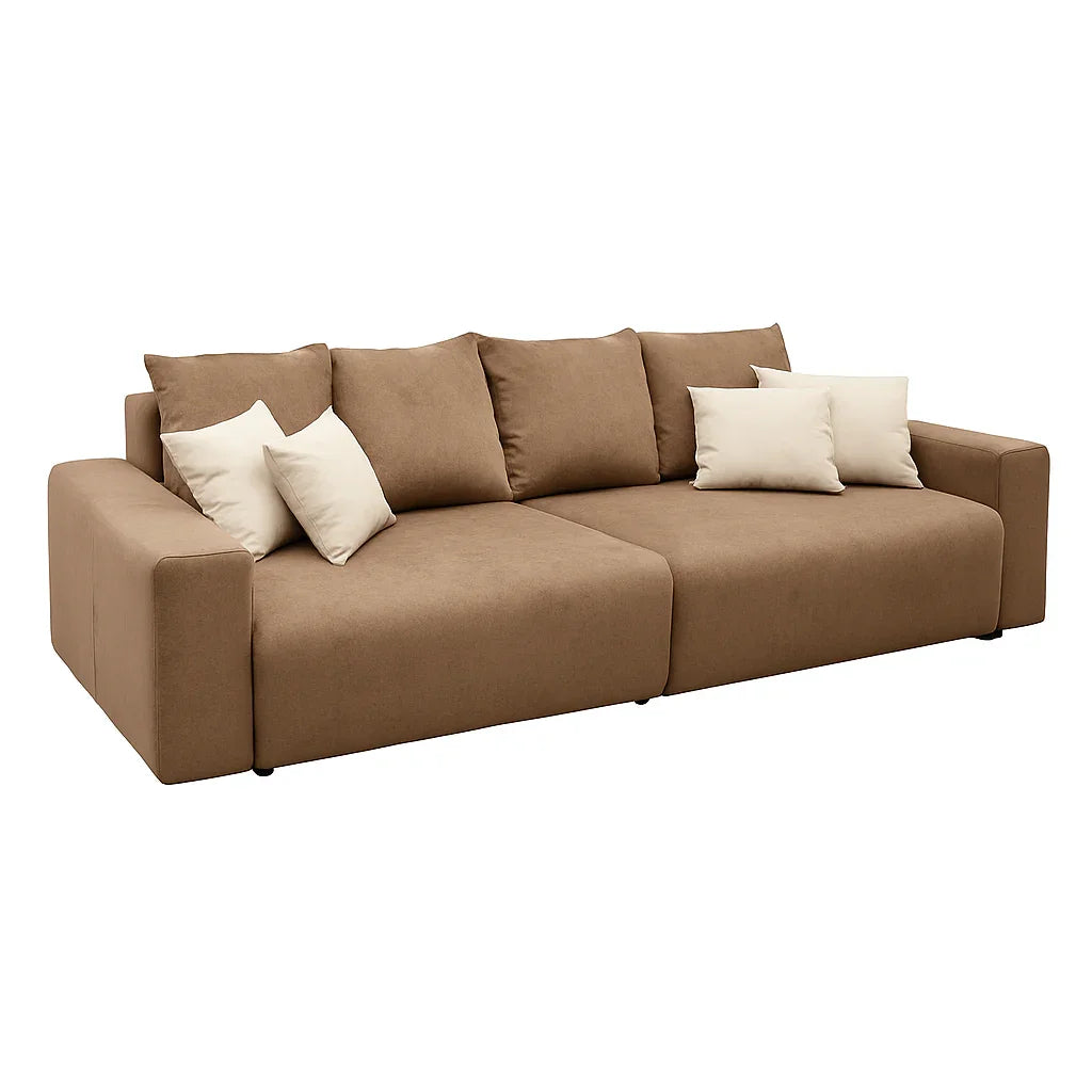 Sofa - Beech Wood - Linen Fabric - Brown - 220x90 cm - Cataloug