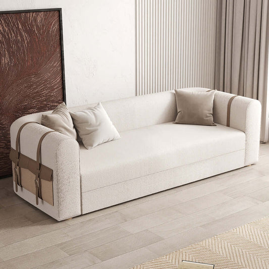 Sofa Bed - Natural Wood - Multi Fabrics - Beige - 220 x 100 x 80 cm