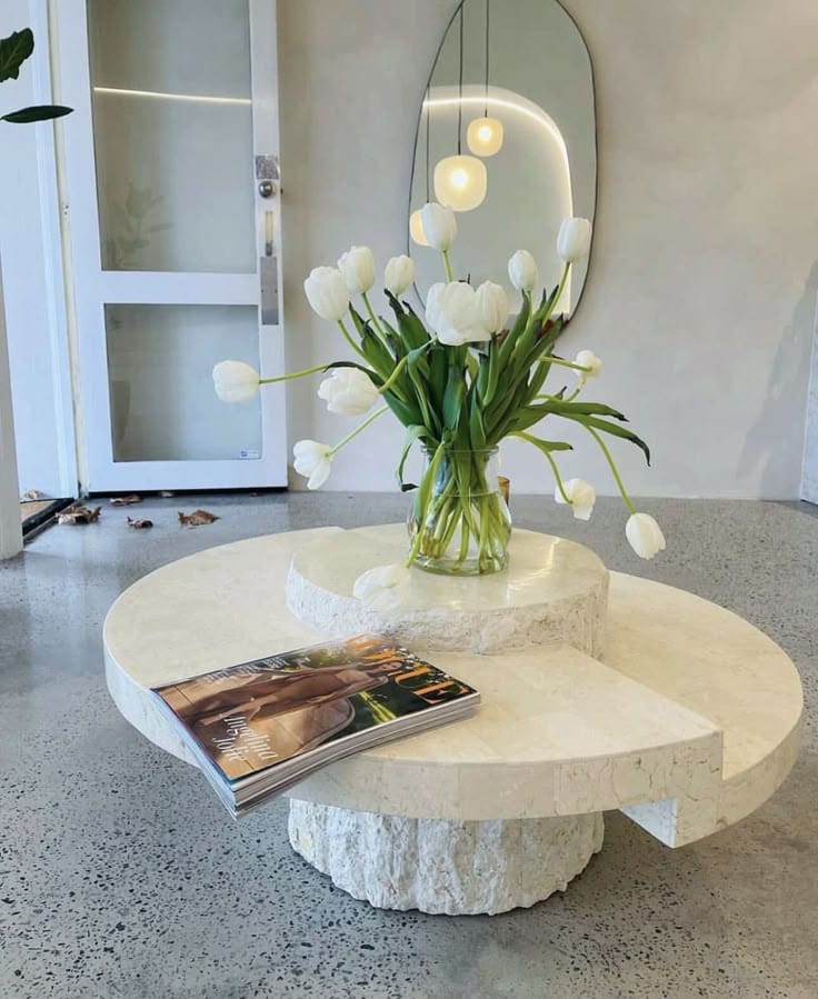 Coffe Table - Fiber Glass - Offwhite- 75x60 cm