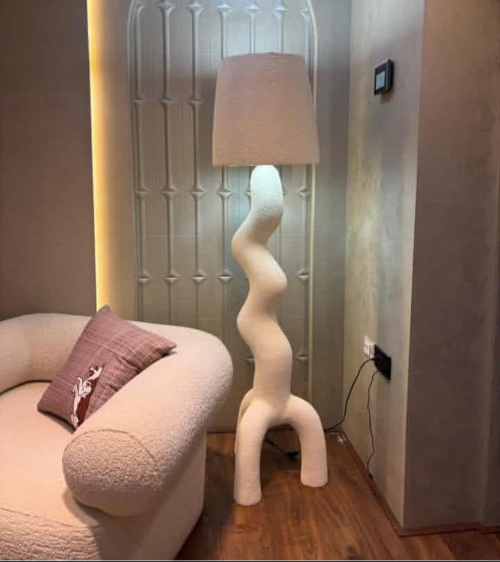 Floor Lampadaire - Fiber Glass - White & Pink - 35x120 cm
