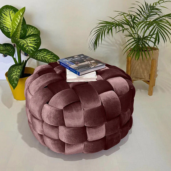 Natural beech wood pouf 60×47 cm - Cataloug