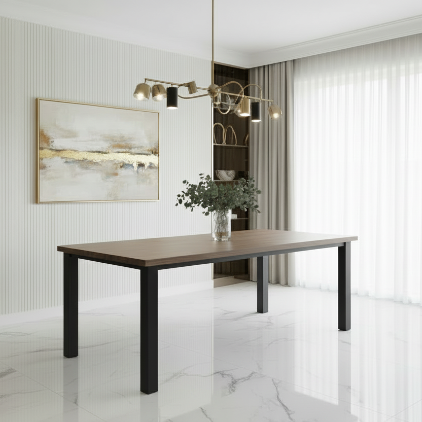 Dining table without chairs - MDF wood - Beige & Black -  180x87x77 cm