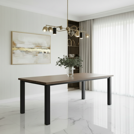Dining table without chairs - MDF wood - Beige & Black -  180x87x77 cm