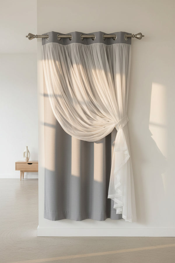 ستارة جانبية واحدة - مخمل و تل - متعددة الألوان - 150 × 270 سم.